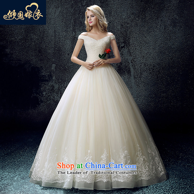 Wedding dress 2015 new Korean brides large graphics to align the thin shoulders the word wedding shoulder tail of autumn and winter champagne color S, dumping of wedding dress shopping on the Internet has been pressed.
