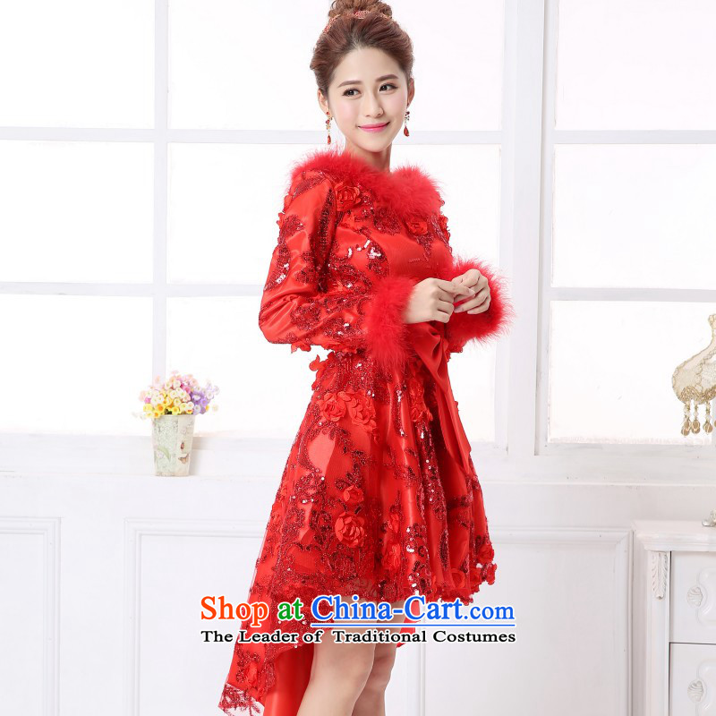 2015 Winter, married women serving drink red dress Sau San video thin shoulders in Sleeve V-Neck long gown XL, love so Peng (AIRANPENG) , , , shopping on the Internet