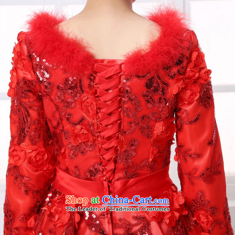 2015 Winter, married women serving drink red dress Sau San video thin shoulders in Sleeve V-Neck long gown XL, love so Peng (AIRANPENG) , , , shopping on the Internet