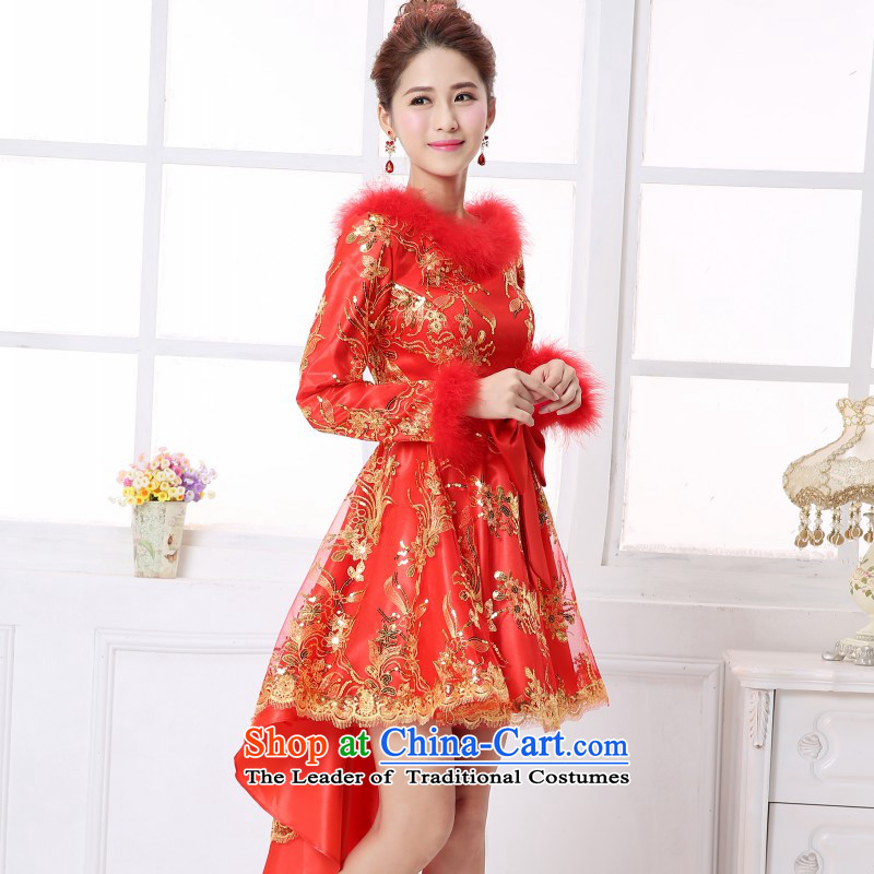 Winter wedding dress bride bows long service large red stylish pregnant women banquet dinner dress Top Loin XXXL need to do not support returning, love so Peng (AIRANPENG) , , , shopping on the Internet