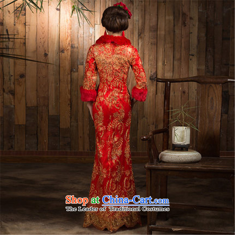 You do not marry non-Service 2015 new bows winter Red、Qipao Length of the bride bows service wedding dress folder) Red XL, non-cotton you do not marry shopping on the Internet has been pressed.