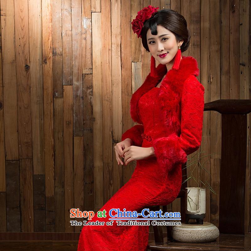 You do not marry non-bride bows services red qipao new 2015 autumn and winter long-sleeved long skirt wedding dress bride red S, non-you do not marry shopping on the Internet has been pressed.