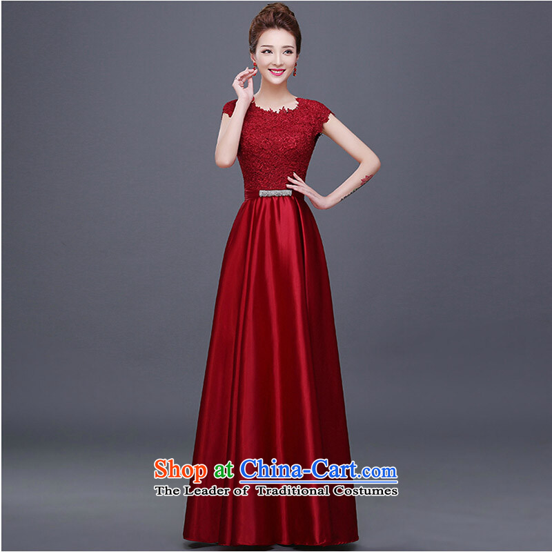 Banquet dinner dress long winter 2015 new wedding video thin red double-Sau San shoulder marriages bows services fall inside the girl dark red L