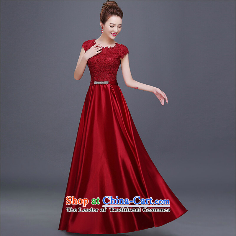Banquet dinner dress long winter 2015 new wedding video thin red double-Sau San shoulder marriages bows services fall inside the girl dark red , L, pure love bamboo yarn , , , shopping on the Internet
