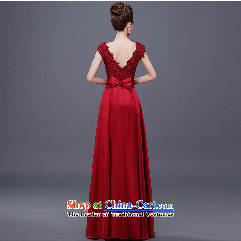 Banquet dinner dress long winter 2015 new wedding video thin red double-Sau San shoulder marriages bows services fall inside the girl dark red , L, pure love bamboo yarn , , , shopping on the Internet