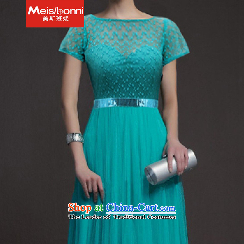 The United States, Europe and the 2015 short-sleeved Connie lace stitching engraving banquet dress dresses evening dress 5SJQ blue lagoon , S, Taliban meisibonni stephanie () , , , shopping on the Internet
