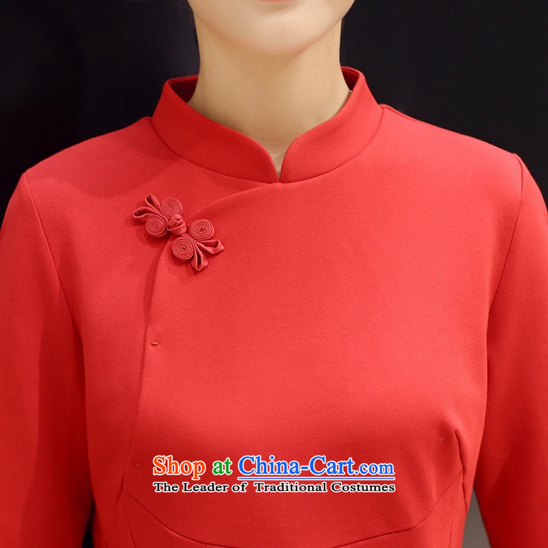 The 2015 autumn and winter Ms. New Pure Color China wind dresses minimalist retro style, a Korean word waist skirt Sau San hundreds pleated skirts petals cuff 2 red XL,UYUK,,, shopping on the Internet