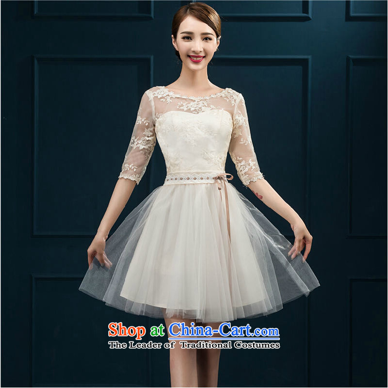 Pure Love bamboo yarn bridesmaid Wedding Dress Short of mission bridesmaid service banquet skirt the?new 2015 champagne color in the elegant dresses Cuff 607 champagne color tailored please contact Customer Service