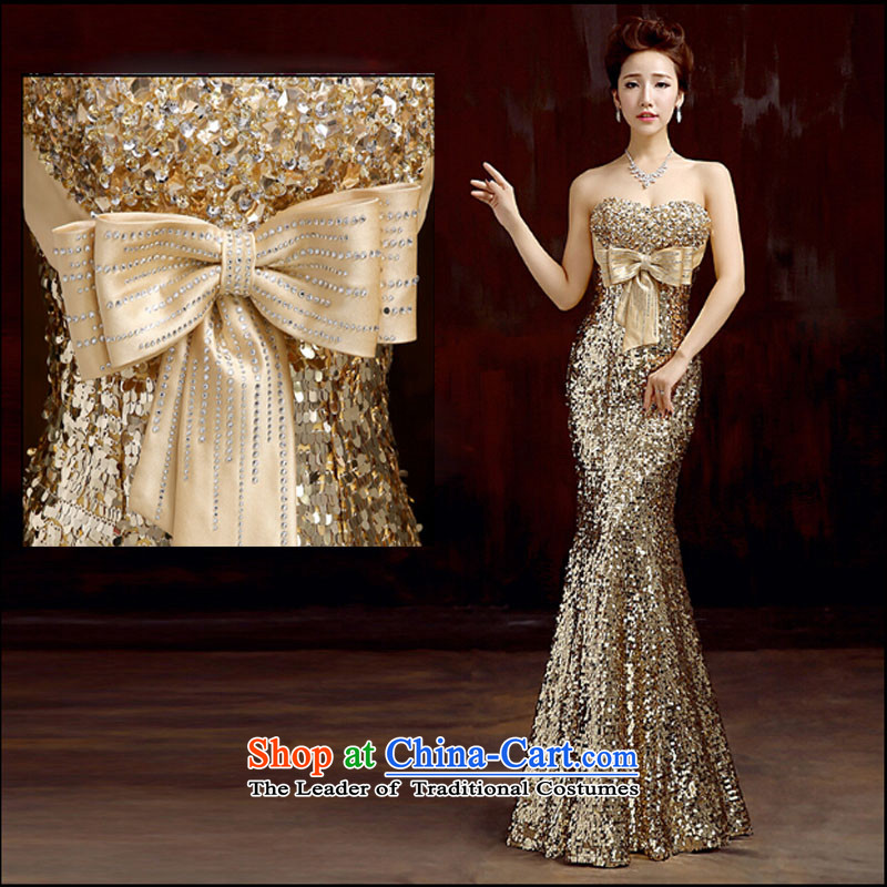 Pure Love bamboo yarn gold dress evening dresses 2015 new fall inside the bride wedding dress bridesmaid service long drink served the betrothal long skirt female winter gold tailored please contact Customer Service