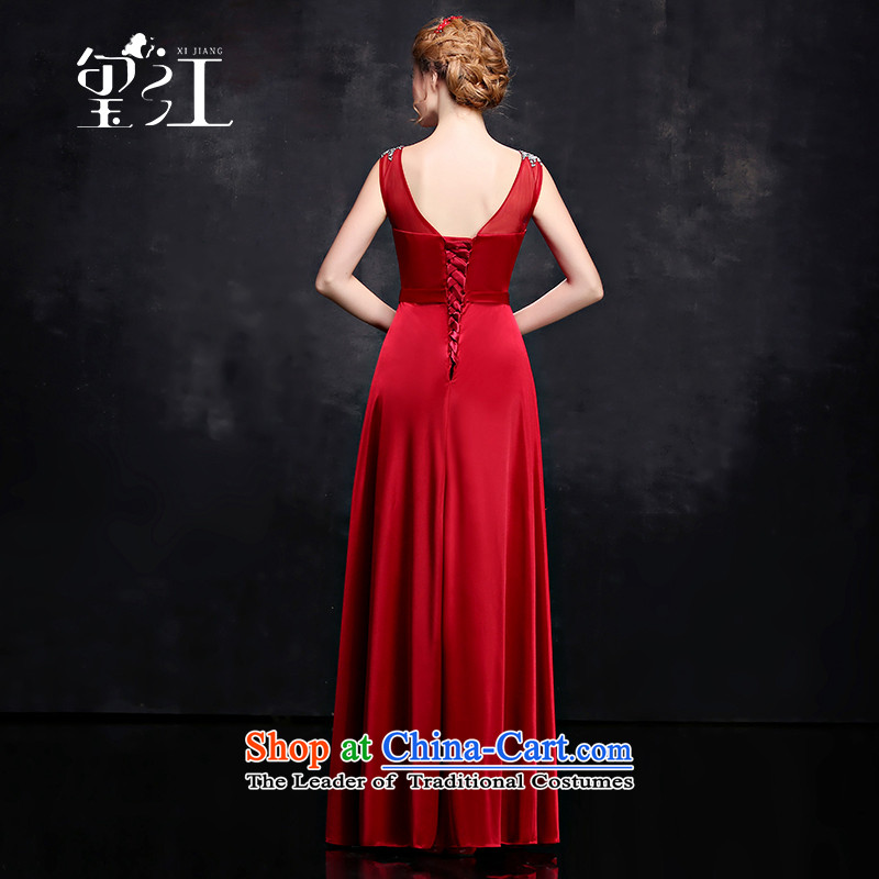 Seal Kit 2015 Winter Olympics Jiang bows bride wedding dress long round-neck collar shoulders banquet dinner dress large tie lace diamond bow tie dress female Red Seal S, President Jiang has been pressed shopping on the Internet