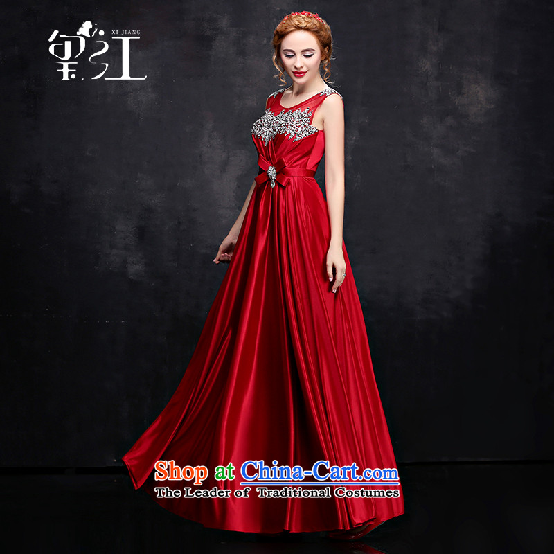Seal Kit 2015 Winter Olympics Jiang bows bride wedding dress long round-neck collar shoulders banquet dinner dress large tie lace diamond bow tie dress female Red Seal S, President Jiang has been pressed shopping on the Internet