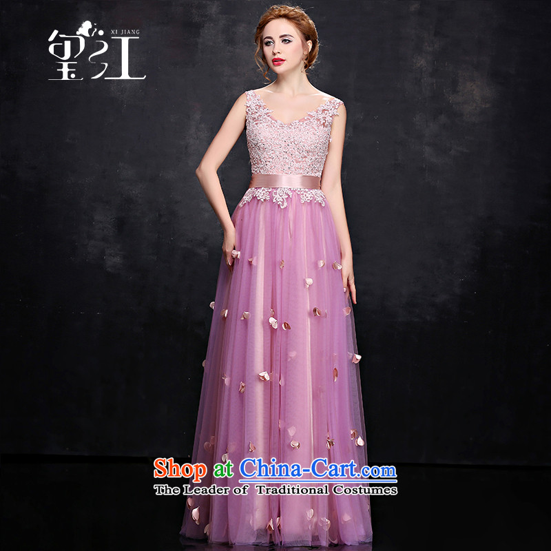 Seal Kit 2015 Winter Jiang bows Korean new bride wedding dress red lace-shoulder length) V-Neck Strap evening dresses dresses female pink tailored, seal has been pressed Jiang shopping on the Internet