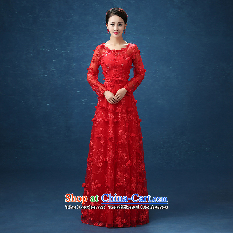 2015 new evening dresses long serving long-sleeved bows service banquet larger offer packages   Mail Red xl