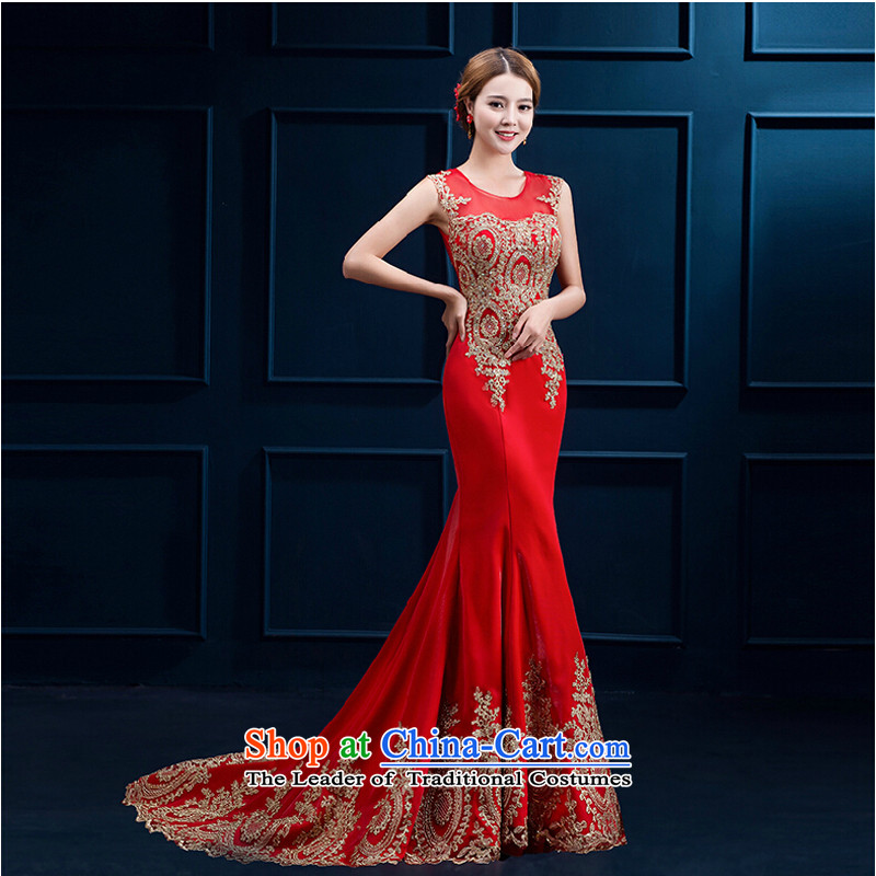 Pure Love bamboo yarn crowsfoot embroidery upscale long serving dinner drink marriages annual concert wedding dresses 2015 new large red tail XL, pure love bamboo yarn , , , shopping on the Internet