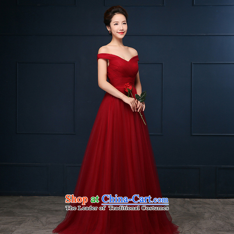2015 WINTER new Korean long large graphics thin slotted shoulder evening dresses bride banquet evening dresses red S suzhou embroidery brides, shipment has been pressed shopping on the Internet