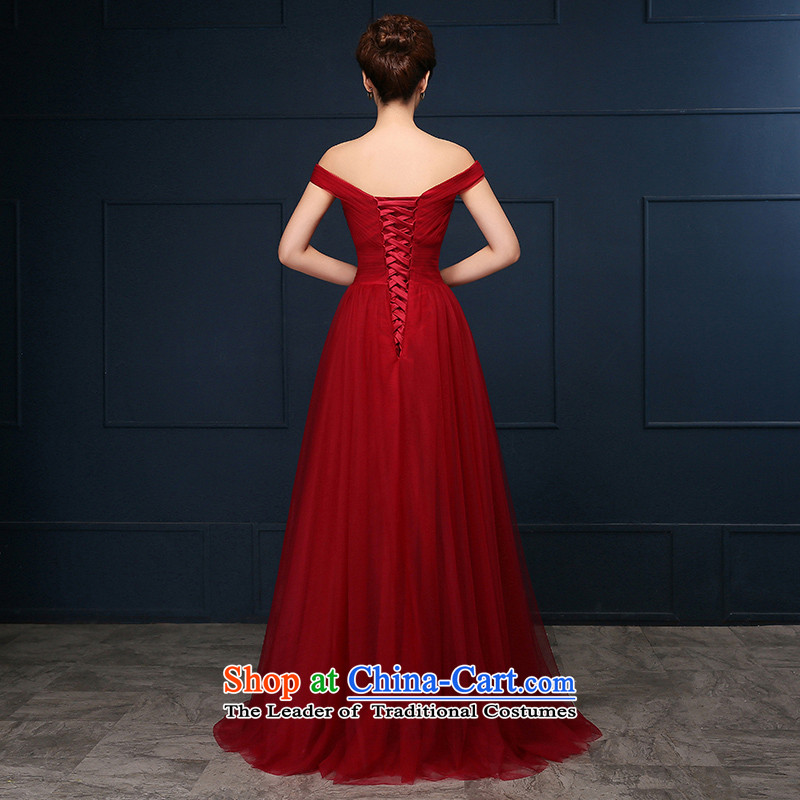 2015 WINTER new Korean long large graphics thin slotted shoulder evening dresses bride banquet evening dresses red S suzhou embroidery brides, shipment has been pressed shopping on the Internet