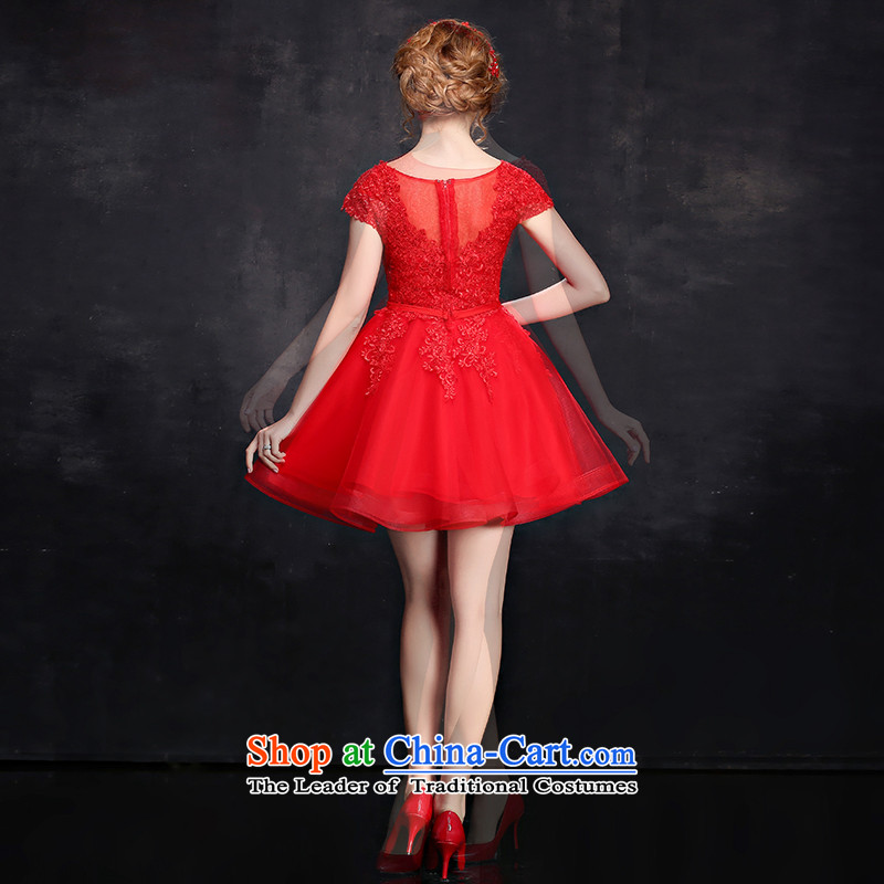 Jiang bridesmaid dresses seal 2015 winter short, two-color bridesmaid dress lace package shoulder short-sleeved round-neck collar bon bon skirt shoulders banquet moderator small female red , L, seal dress Jiang shopping on the Internet has been pressed.