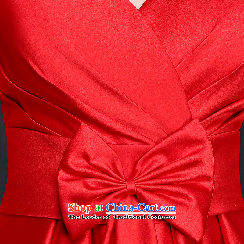 Jiang bride dresses seal bridesmaid services 2015 winter is long, shoulders V-neck strap for larger short-sleeved gown Sau San video thin followed suit Female Red short) S, seal has been pressed Jiang shopping on the Internet