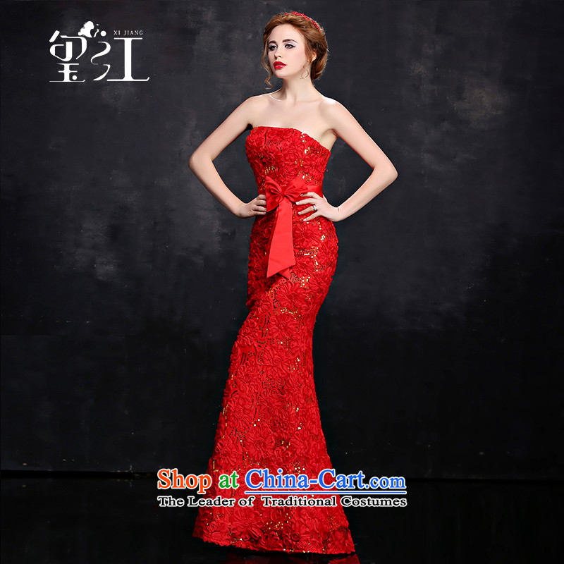 Jiang put chest. crowsfoot seal bows to dress annual dress code red long large tie video thin dress women Sau San RED M seal Jiang shopping on the Internet has been pressed.