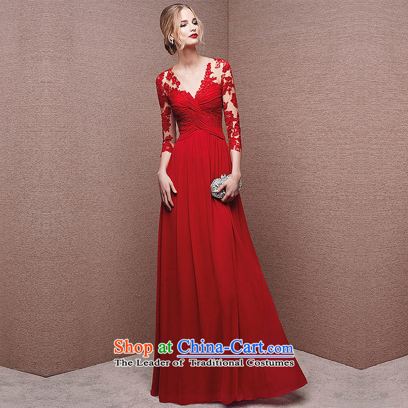 Hillo XILUOSHA) bridal dresses Lisa (long) bows to stylish lace wedding dress in cuff dress banquet 2015 new autumn and winter RED M HILLO Lisa (XILUOSHA) , , , shopping on the Internet
