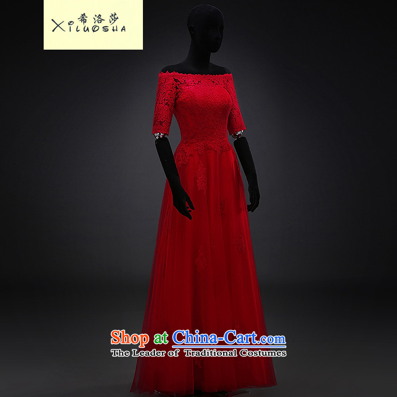Hillo XILUOSHA_ Lisa _a field in the dress cuff brides shoulder bows services fall wedding dress long evening banquet evening dresses 2015 New Red?XXL