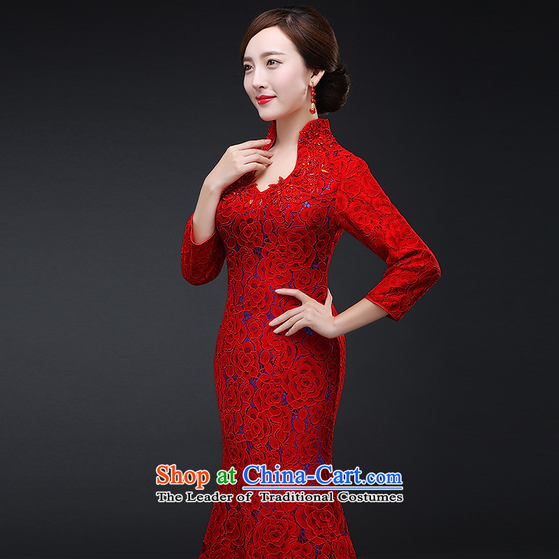 Hillo XILUOSHA) Lisa (qipao bows Service Bridal lace wedding dress wedding dresses long-sleeved crowsfoot banquet evening dresses long autumn and winter red XXL, HILLO Lisa (XILUOSHA) , , , shopping on the Internet