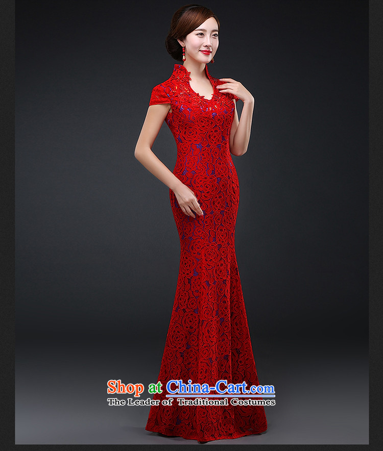 Hillo XILUOSHA) Lisa (bride、Qipao Length of Chinese cheongsam dress lace 2015 new wedding gown marriage bows qipao autumn and winter clothing red L picture, prices, brand platters! The elections are supplied in the national character of distribution, so action, buy now enjoy more preferential! As soon as possible.