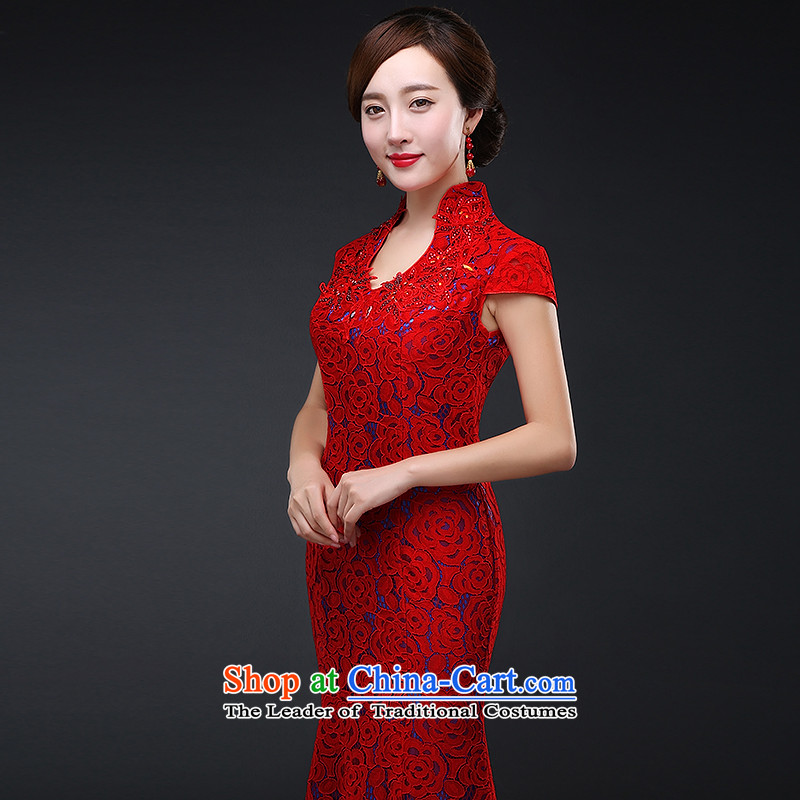 Hillo XILUOSHA) Lisa (bride、Qipao Length of Chinese cheongsam dress lace 2015 new wedding gown marriage bows qipao autumn and winter clothing red , L HILLO Lisa (XILUOSHA) , , , shopping on the Internet