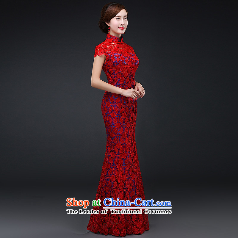Hillo XILUOSHA) Lisa (qipao skirt red 2015 bride new autumn marriage services、Qipao Length of bows Sau San Chinese Dress lace red XL, Hillo Lisa (XILUOSHA) , , , shopping on the Internet