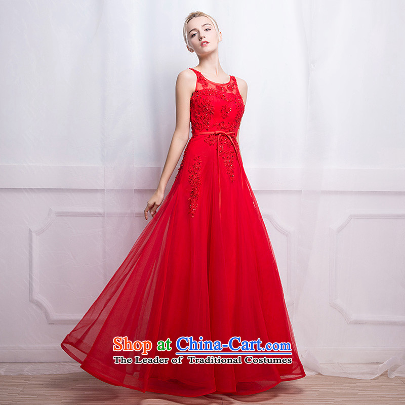 According to Lin Sha New 2015 autumn and winter bows services V-Neck long marriages under the auspices of the red lace dress back evening dress according to Lin Sha.... XL, online shopping