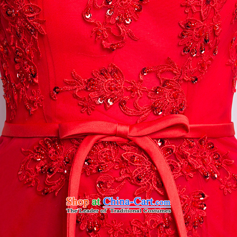 According to Lin Sha New 2015 autumn and winter bows services V-Neck long marriages under the auspices of the red lace dress back evening dress according to Lin Sha.... XL, online shopping