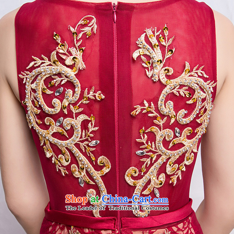 According to Lin Sha evening dresses 2015 autumn and winter new graphics thin diamond annual dinner of the word shoulder under the auspices of wine red long service S, in accordance with rim bows her shopping on the Internet has been pressed.