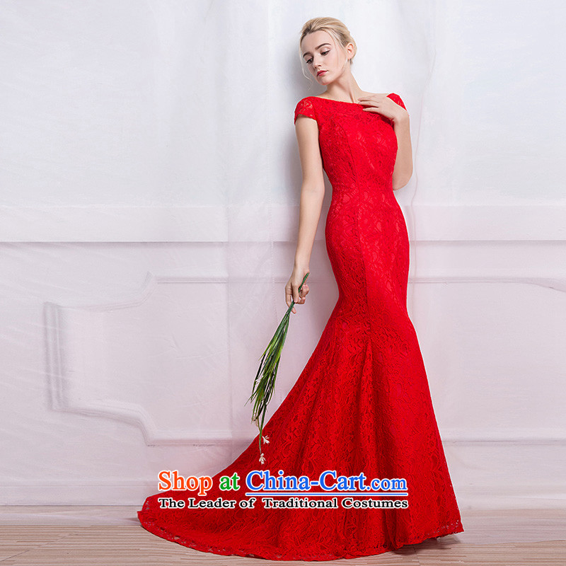 According to Lin Sa 2015 autumn and winter new marriages bows services trendy first field shoulder banquet Red Dress Sau San long according to Lin Sha.... XXL, shopping on the Internet
