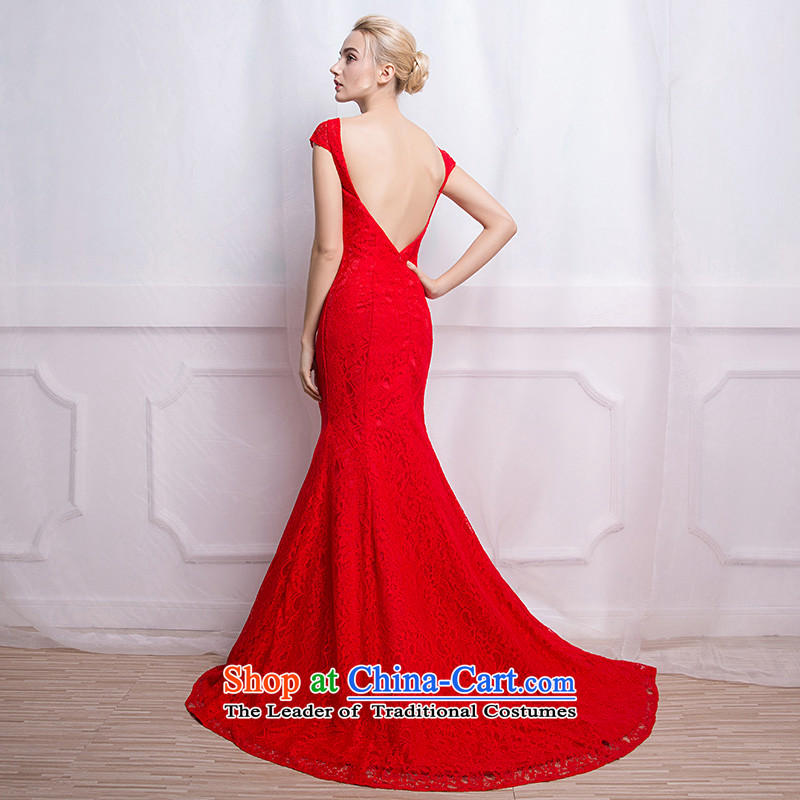 According to Lin Sa 2015 autumn and winter new marriages bows services trendy first field shoulder banquet Red Dress Sau San long according to Lin Sha.... XXL, shopping on the Internet