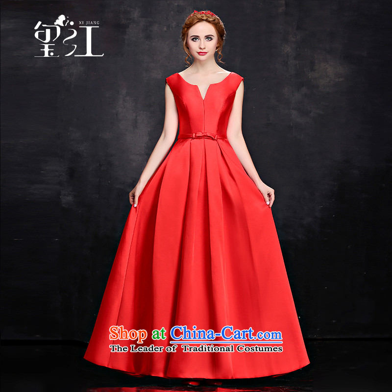 Seal Kit 2015 Winter Olympics Jiang bows marriages bows dress long red tie big Dress Code V-Neck shoulders video thin female Red Sau SanXL