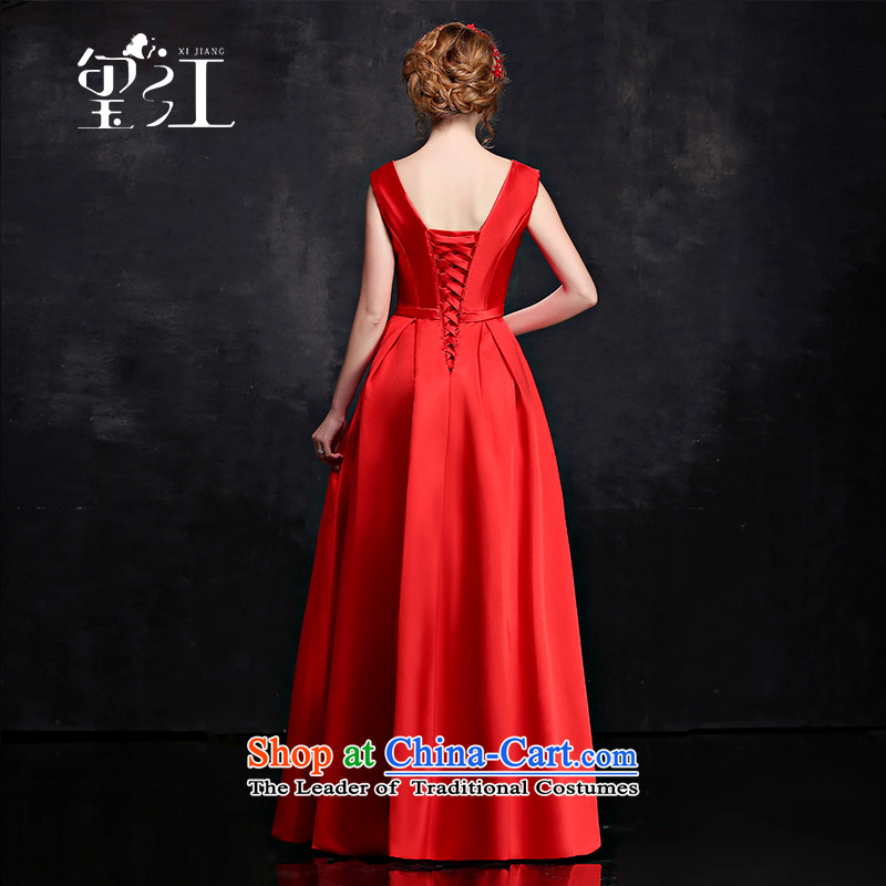 Seal Kit 2015 Winter Olympics Jiang bows marriages bows dress long red tie big Dress Code V-Neck shoulders video thin female Red Sau San XL, seal has been pressed Jiang shopping on the Internet