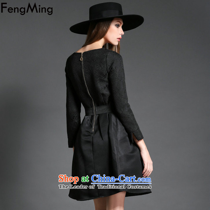 Hsbc Holdings plc Sheikh wind Ming round-neck collar red dress autumn load bride bows long-sleeved jacquard princess bon bon skirt Black XL, Fung Ming (fengming) , , , shopping on the Internet