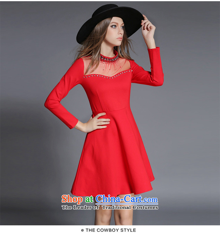 New Women's autumn missdonut2015 stapled pearl diamond collar nets stitching long-sleeved Foutune of dresses RED M picture, prices, brand platters! The elections are supplied in the national character of distribution, so action, buy now enjoy more preferential! As soon as possible.