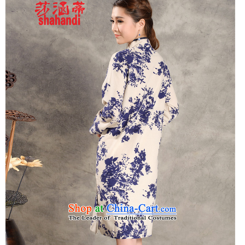 Elizabeth covered by the 2015 autumn and winter Opertti female new cotton linen retro-republic of korea classical style qipao gown buttoned, manually drive female white M (SHAHANDI covered by Elizabeth) , , , shopping on the Internet
