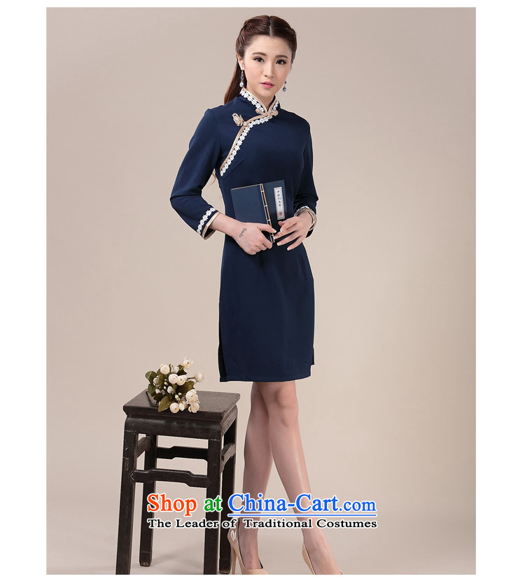 Elizabeth covered by the 2015 autumn and winter Opertti female new daily knitting sweet arts cheongsam dress ethnic antique dresses dress female Blue M picture, prices, brand platters! The elections are supplied in the national character of distribution, so action, buy now enjoy more preferential! As soon as possible.