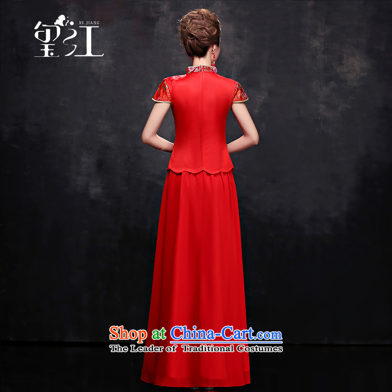 Seal Jiang marriages bows serving Chinese Dress 2015 Winter Package shoulder collar short-sleeved red long chiffon dress Sau San video thin stealth zipper red tailored, seal has been pressed Jiang shopping on the Internet