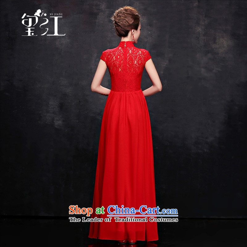 Seal the bride Chinese cheongsam dress Jiang 2015 autumn and winter wedding dress bows to red lace short-sleeved long collar shoulder stealth zipper dress package female Red Seal S, President Jiang has been pressed shopping on the Internet