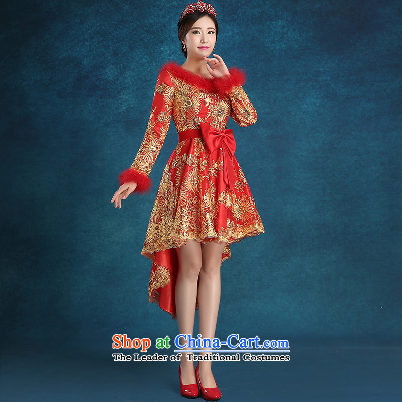 Tim hates makeup and 2015 new clip cotton qipao winter clothing marriages bows services wedding dresses bride long-sleeved gown evening dress LF058 under the auspices of the annual red tailored does not allow