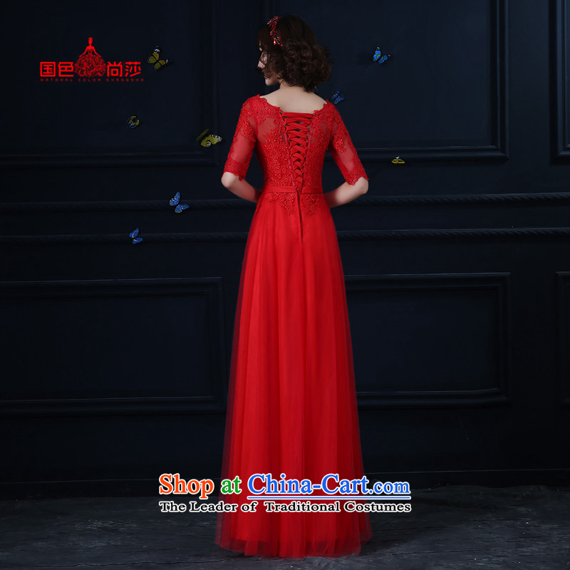 2015 new wedding dress bride bows to the autumn and winter in the long-sleeved red video thin banquet evening dresses red bows service     of the color is Mona Lisa XL, , , , shopping on the Internet