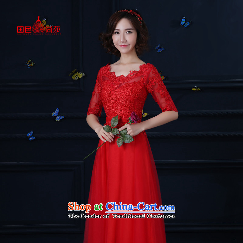 2015 new wedding dress bride bows to the autumn and winter in the long-sleeved red video thin banquet evening dresses red bows service     of the color is Mona Lisa XL, , , , shopping on the Internet