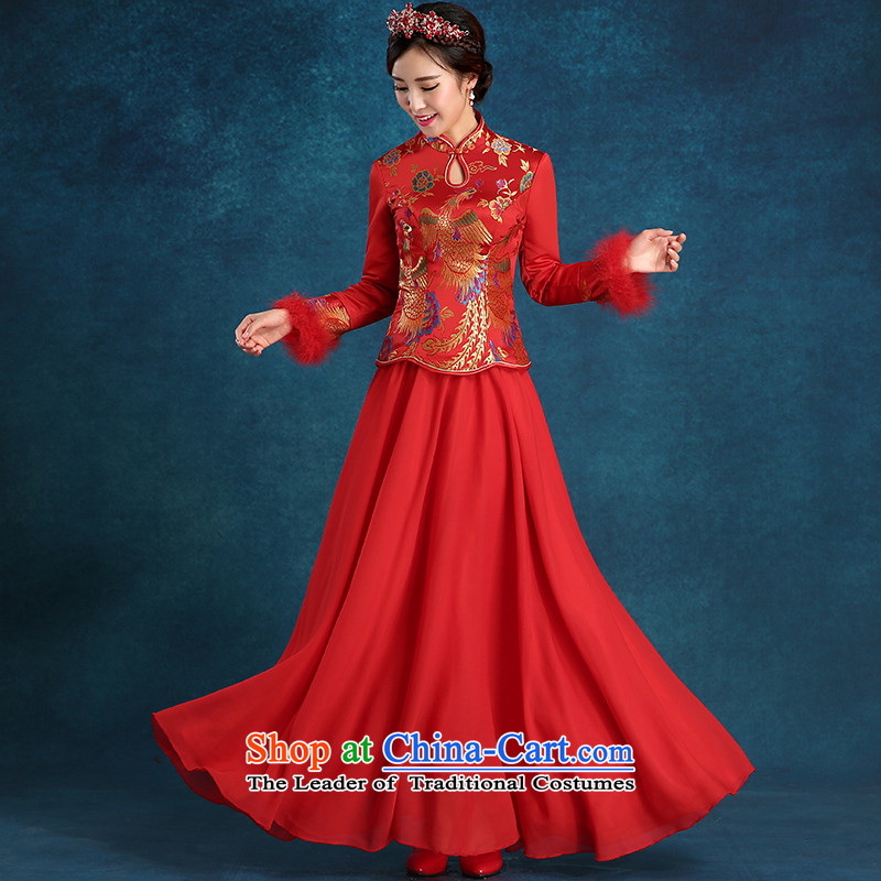 Tim hates makeup and the new bride qipao plus cotton qipao marriages bows services wedding dresses bridal dresses evening dresses winter long-sleeved qipao winter clothing QP001 red tailored does not allow, Tim hates makeup and shopping on the Internet has been pressed.