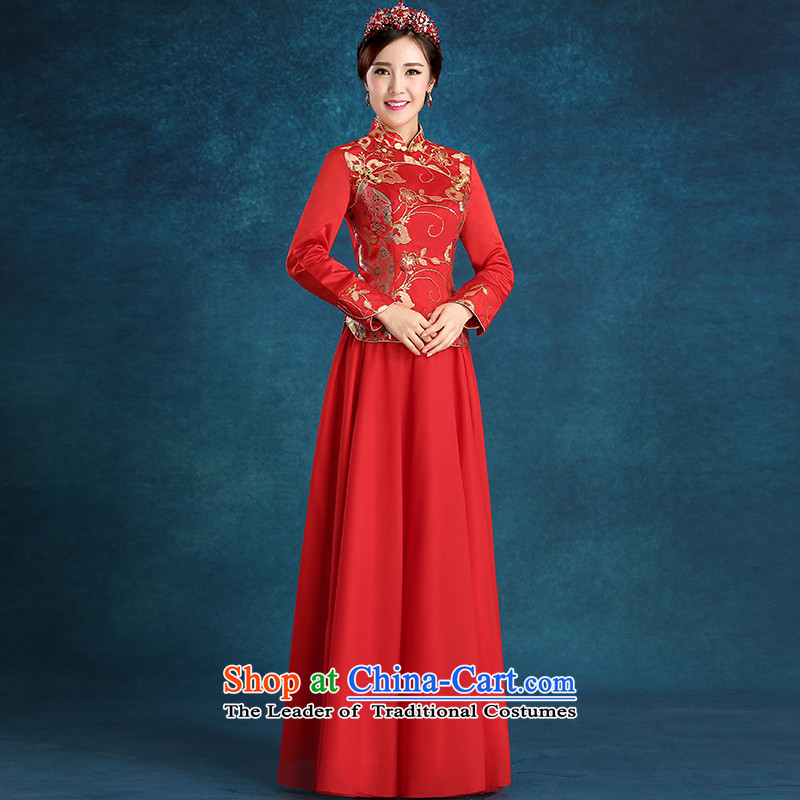 Tim hates makeup and 2015 New cheongsam thick marriages bows services wedding dresses bridal dresses bridal dresses winter long-sleeved qipao winter clothing QP003 RED XL