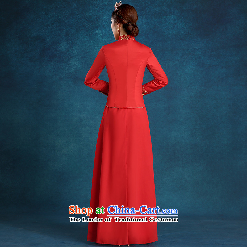 Tim hates makeup and 2015 New cheongsam thick marriages bows services wedding dresses bridal dresses bridal dresses winter long-sleeved qipao winter clothing QP003 RED XL, Tim hates makeup and shopping on the Internet has been pressed.