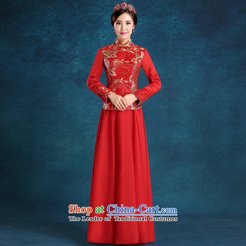 Tim hates makeup and 2015 New cheongsam thick marriages bows services wedding dresses bridal dresses bridal dresses winter long-sleeved qipao winter clothing QP003 RED XL, Tim hates makeup and shopping on the Internet has been pressed.