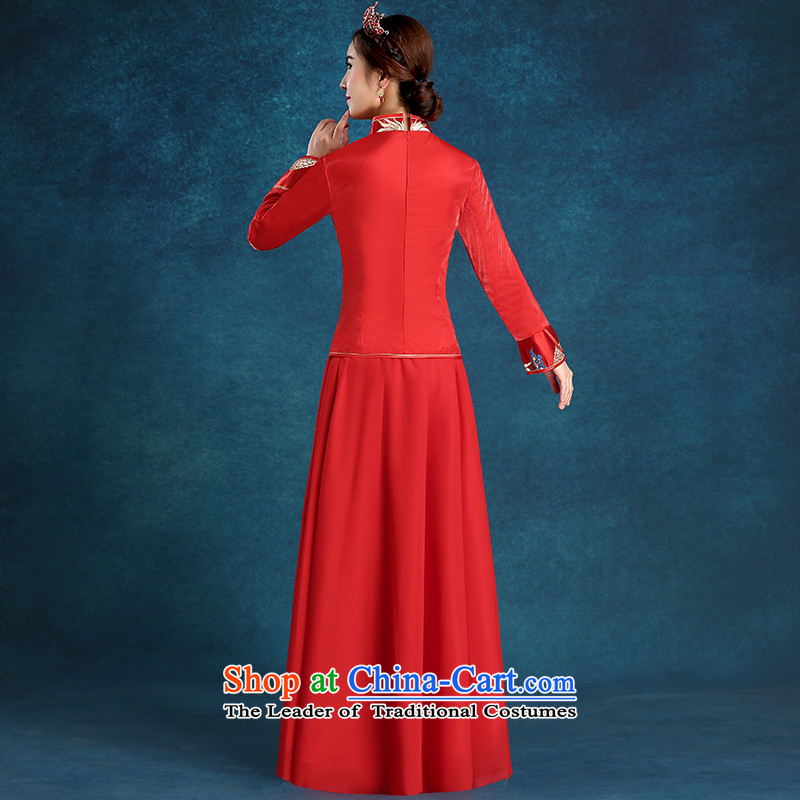 Tim hates makeup and 2015 New cheongsam thick marriages bows services wedding dresses cheongsam dress bride winter qipao winter clothing QP004 long-sleeved red M Tim hates makeup and shopping on the Internet has been pressed.
